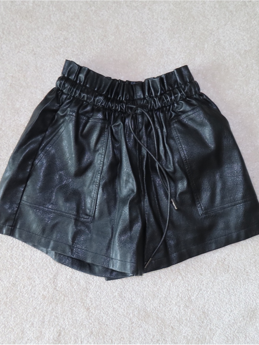 Amazon Black Faux Leather High-Waist Shorts with Drawstring